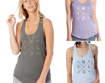 W-I-L-D - Womens Graphic Tank, Crossed Arrows, Metallic, Tank Top, Ladies Screen Printed Tank