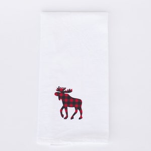Buffalo Plaid Moose Set of 4 Kitchen Towels, Flour Sack Towels, Cabin Gift, Camper Gift image 3