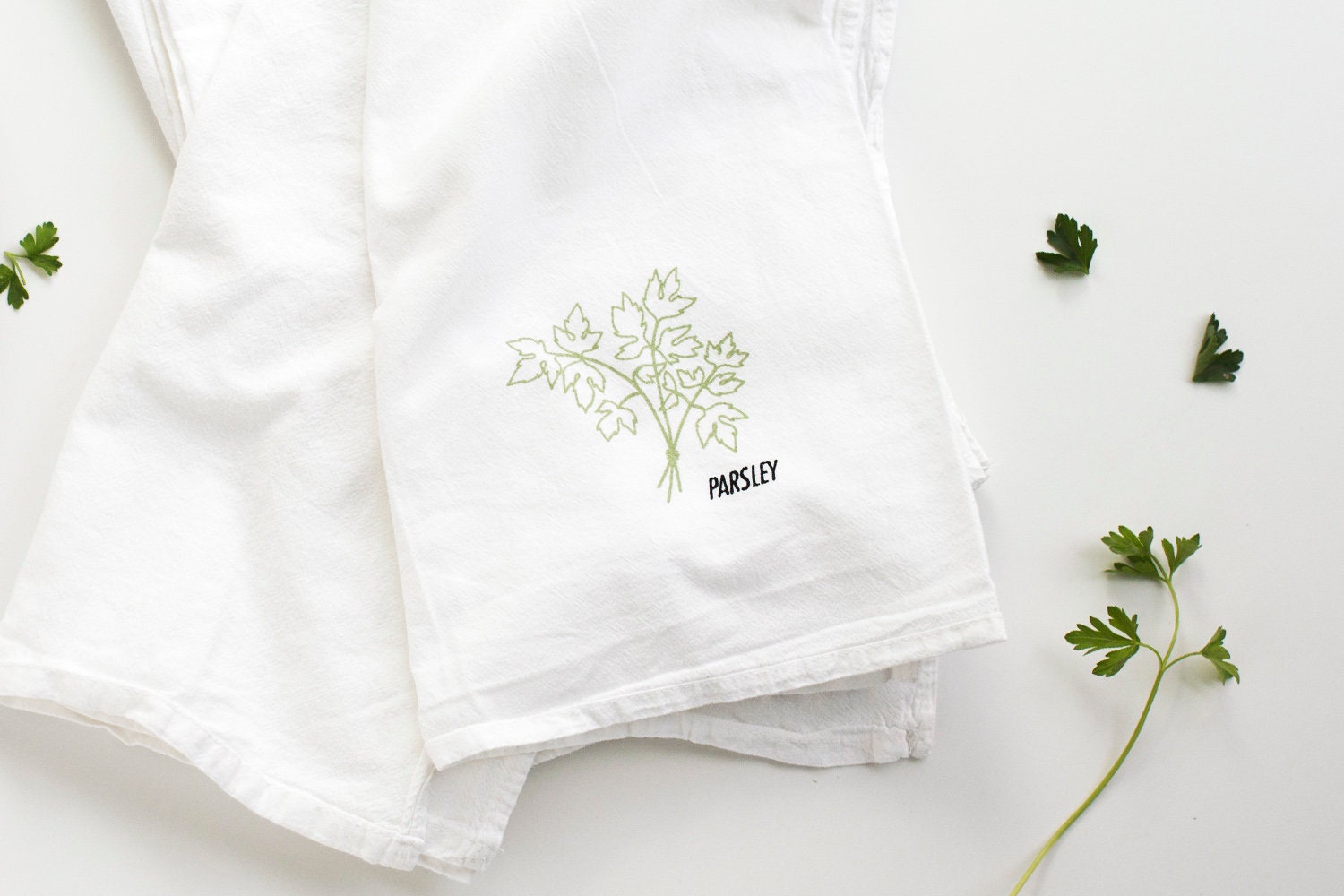 Herb Kitchen Towels 4set Parsley, Arugula, Rosemary and Cilantro Dish