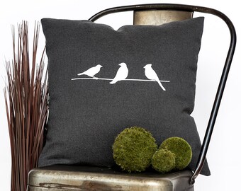 Three Birds (i) - Throw Pillow, Decorative Pillow, Accent Pillow - 18" X 18" In Cream, Dark Grey Or Dark Red