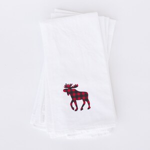 Buffalo Plaid Moose Set of 4 Kitchen Towels, Flour Sack Towels, Cabin Gift, Camper Gift image 2