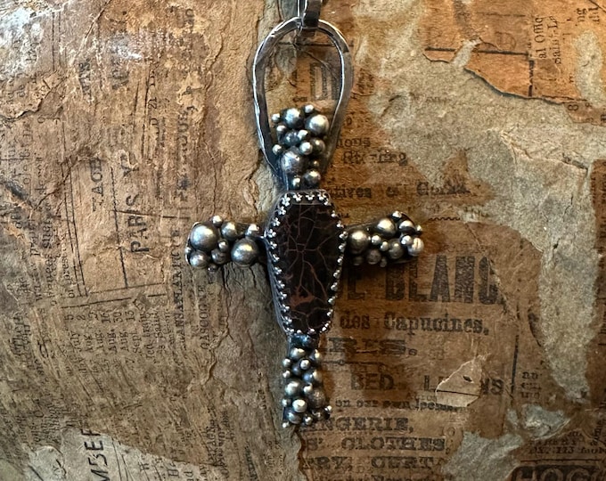The Cross of Ruined Grace — Sterling Silver Pendant with Coffin Jasper