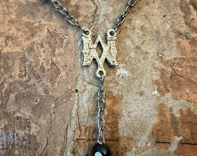 Vintage Black Rosary Necklace — Ornate Crucifix