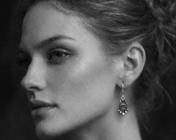 Gray Moon Halo Drop Earrings in Sterling Silver | Grey Moonstone | Handmade Gothic Jewellery