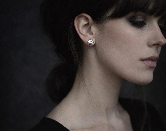 My Sacred Heart Stud Earrings in Sterling Silver | Handmade Devotional Jewellery | Objects of Devotion