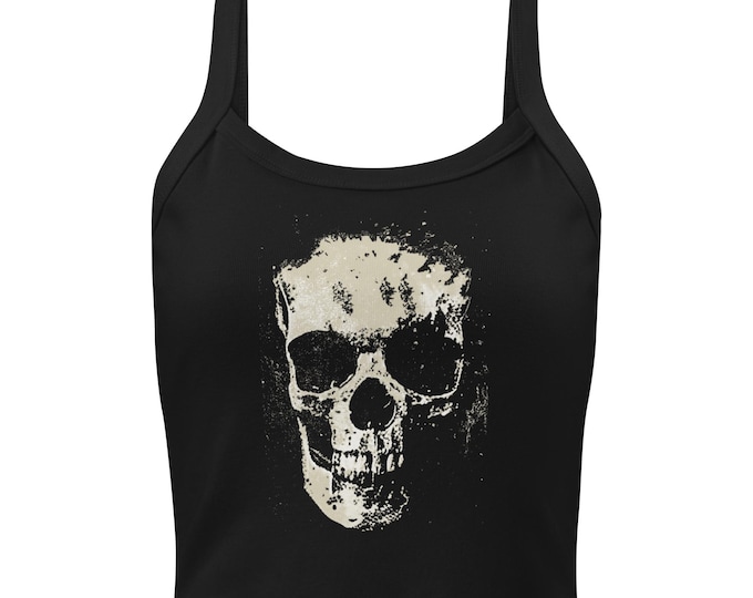 Skull Graphic Micro-Rib Tank | Distressed Gothic Top