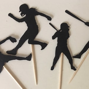 Women&#39;s Softball Theme Sports Party Birthday Cupcake Pick Toppers