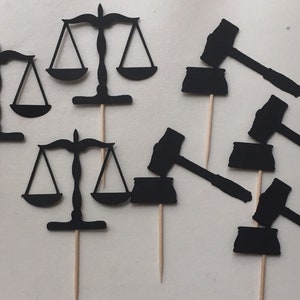 Gavel Scale Law Justice Theme Party Birthday Cupcake Pick Toppers