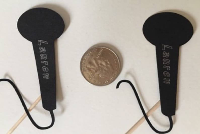 Personalized Microphone Party Birthday Cupcake Pick Toppers
