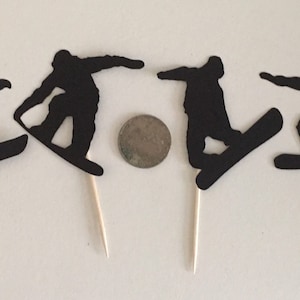Snowboard Silhouette Acrylic Cupcake Toppers – 12-Pack For Winter & Sports Theme Parties