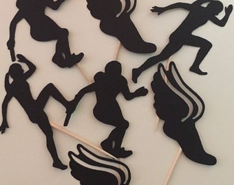 Women's Track and Field Theme Sports Party Birthday Cupcake Pick Toppers