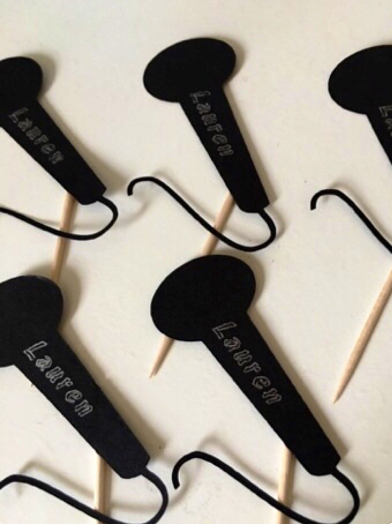 Personalized Microphone Party Birthday Cupcake Pick Toppers