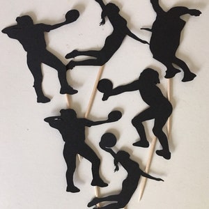 Women&#39;s Volleyball Theme Sports Party Birthday Cupcake Pick Toppers