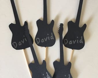 Personalized Guitar Party Birthday Cupcake Pick Toppers