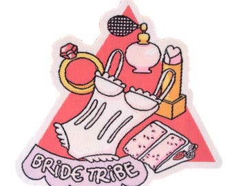 Wedding/ Mariage : "Bride Tribe" iron on patch by Corn & Sonor, original designs. For hen parties, bride and bridesmaids. EVJF /Sexy