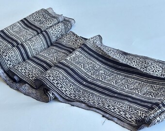 Vintage Indigo Hmong Hemp Fabric: Boho Batik Embroidered Textile