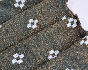 Handmade Moss Green Cotton Fabric – Natural Dyed, Handwoven Pattern