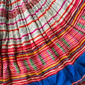 Vintage Hmong Hemp Batik Fabric Nautical Boho HMONG Textile Batik Hand Print Work Embroidered Piece Tradition Costume image 3