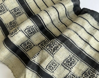 Vintage Hmong Hemp Fabric: Indigo Batik Embroidered Textile