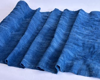 Vintage Indigo Hmong Hemp Fabric: Batik Embroidered Textile