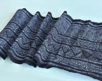 Vintage Hmong Hemp Fabric: Indigo Batik Embroidered Textile