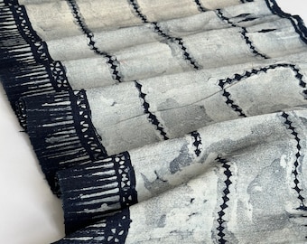 Indigo Vintage Hmong Hemp Fabric: Batik Embroidered Textile