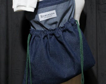 WW2 American Red Cross Inspired Apron Ditty Bag - 8oz Washed Denim (Green Drawstring)