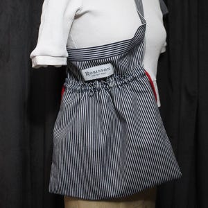 Apron Ditty Bag - Denim Blue Hickory Stripe V2 (Large) // Red Drawstring // WWII American Red Cross Inspired Bag // 1940s Style // WW2 Bag