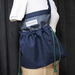 Apron Ditty Bag - 8oz Washed Denim // Green Drawstring // WWII American Red Cross Inspired Bag // 1940s Style // WW2 Replica Bag