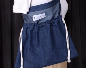 WW2 American Red Cross Inspired Apron Ditty Bag - 8oz Washed Denim (White Drawstring)