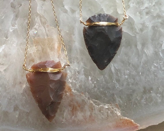 Natural Carved Slate Arrowhead Gold Boho Necklace