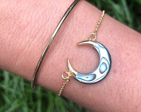 Abalone Carved Shell Crescent Moon Bracelet