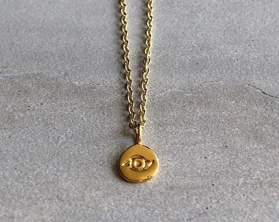 Dainty Evil Eye 14K Gold Charm Necklace