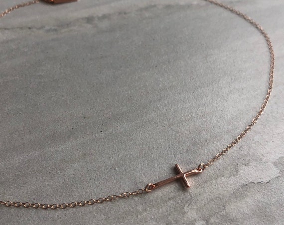 Dainty Simple 14K Rose Gold Cross Necklace/ Choker