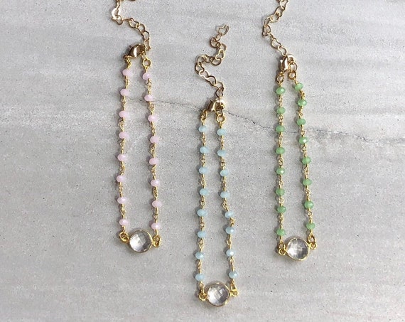 Dainty Rosary Chain Chalcedony Crystal Gold Bracelet