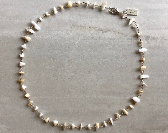 Raw White Opal Silver Rosary Chain Boho Choker Necklace
