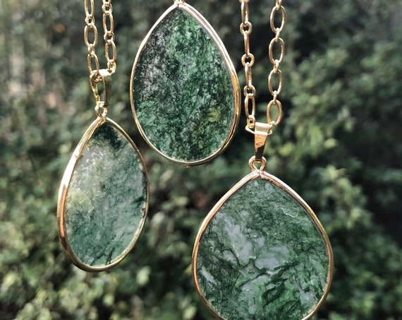 Moss Agate 14K Gold Pendant Necklace
