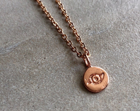Dainty 14K Rose Gold Evil Eye Charm Choker/ Layering Necklace