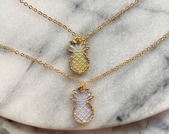 Pineapple Carved Shell Charm 14K Gold Boho Necklace