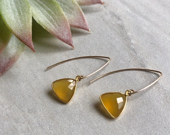 Yellow Chalcedony Marquis Crystal 14K Gold Filled Earrings
