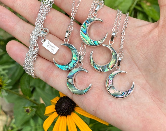 Abalone Moon Necklace/ Crescent Moon Necklace/ Boho Moon Necklace /Sterling Silver Necklace/ Lunar Jewelry/ Celestial Jewelry/ Crescent Moon