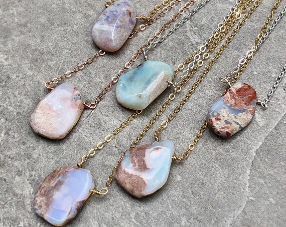 Simple Raw Australian Opal Gemstone Necklace
