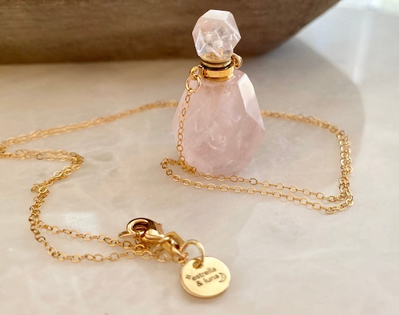 Rose Essential Oil Diffuser Quartz Perfume Bottle Necklace