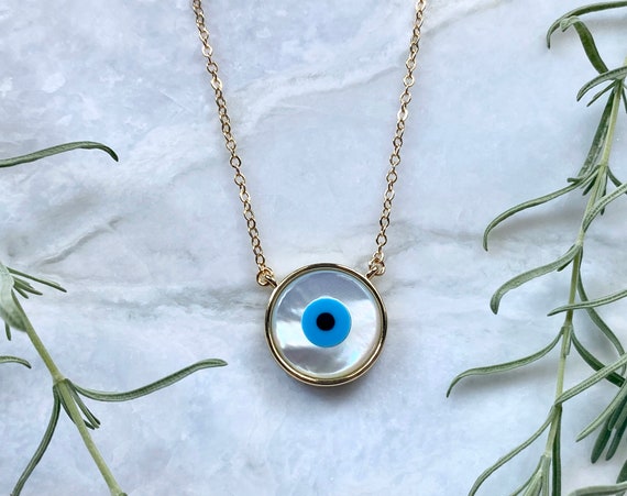 Carbed Shell Evil Eye 14K Gold Protection Necklace