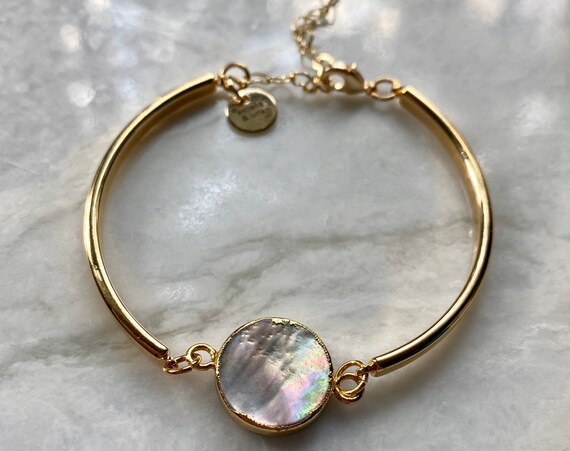 Gold Mother of Pearl Dainty Minimalist Bracelet