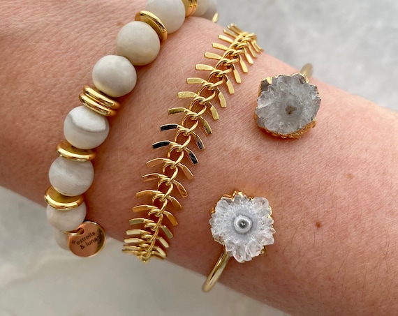 Raw Stalactite Crystal Gold Cuff Bracelet