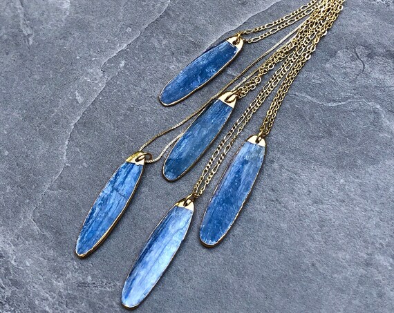 Dainty Raw Kyanite 14K Gold Mineral Necklace