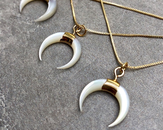 Super Dainty Double Horn Crescent Moon 14K Gold Boho Choker Necklace