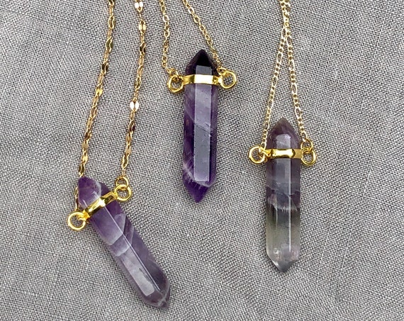 Hexagonal Boho Amethyst Crystal Pendant Necklace