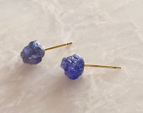 Raw Tanzanite Crystal Stud Earrings